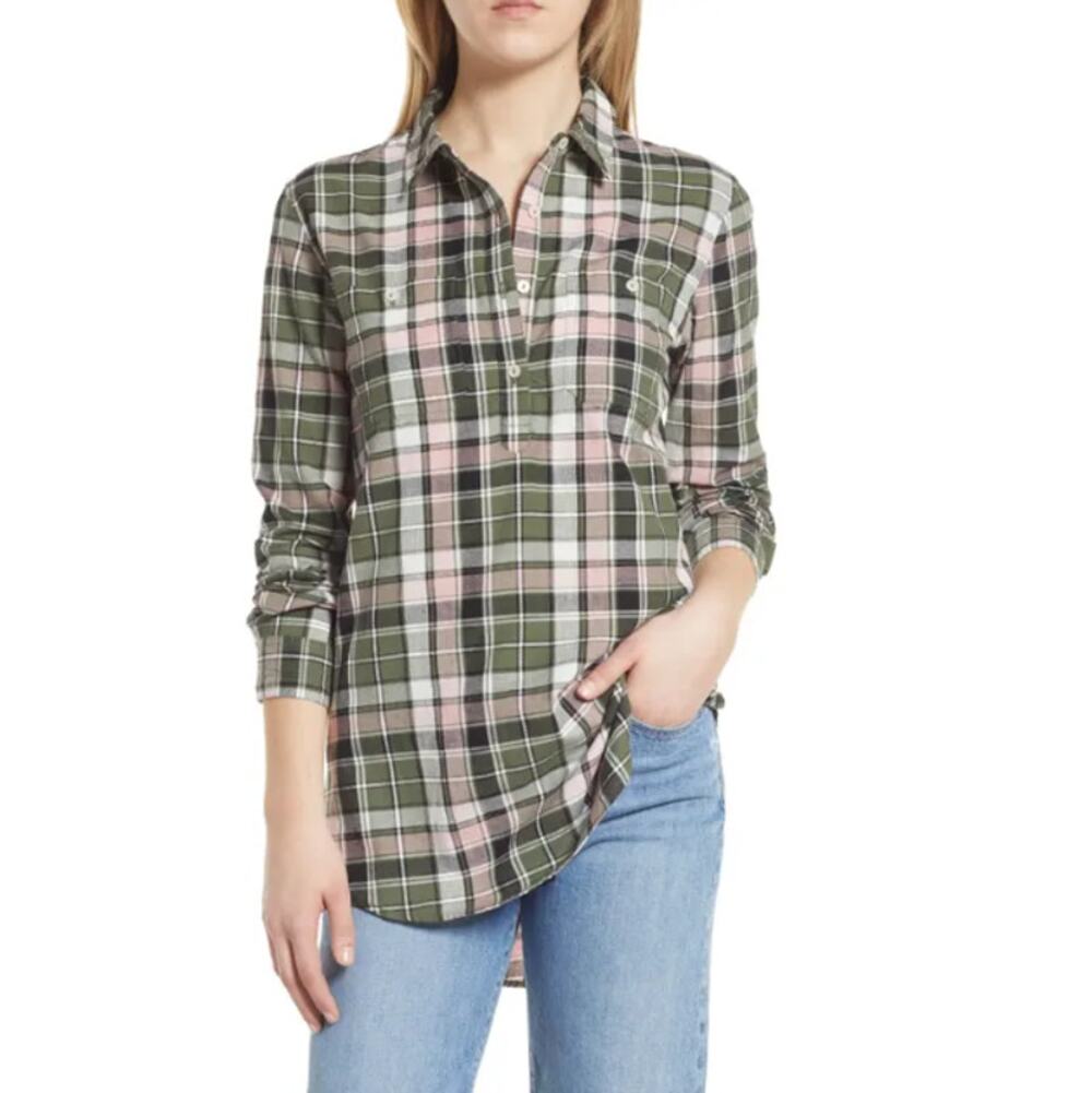 NEW CASLON  Nordstrom  Multicolor Plaid Cotton Button-Up Shirt Sz S